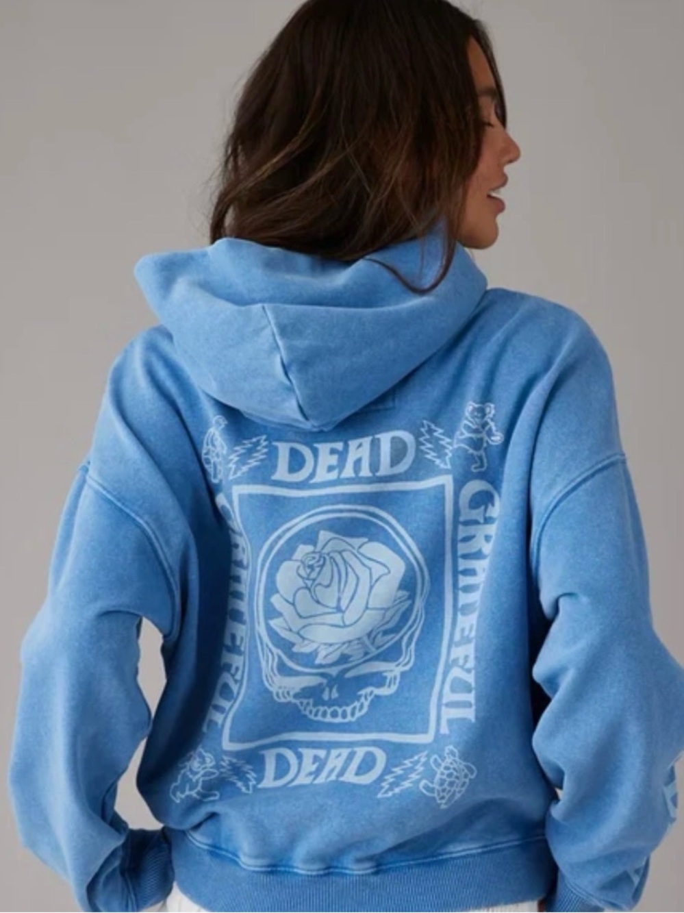 American Eagle Outfitters Light Blue Hoodie/ Grateful Dead
